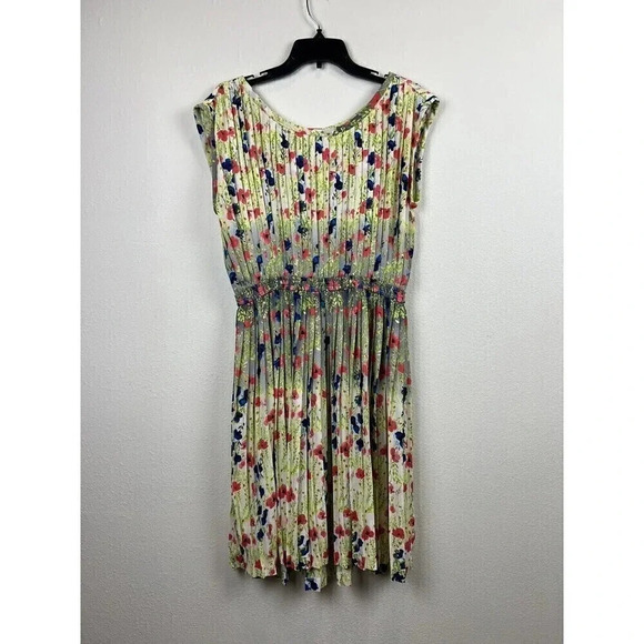 Baraschi Women Green Casual Pleated Floral Dress M anthropologie - Picture 2 of 5